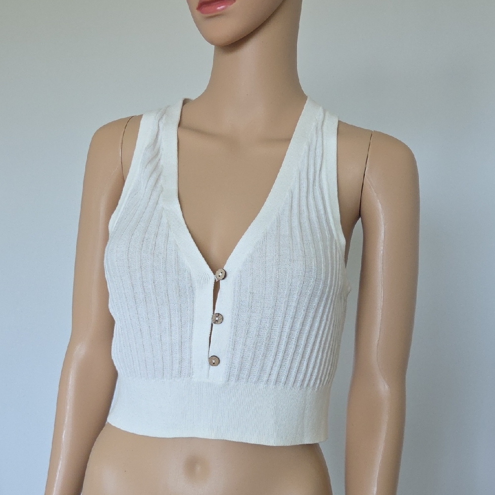 Free People White Ribbed Crop Tank Top